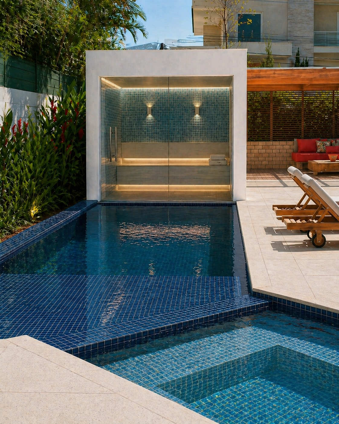 Sauna integrada à piscina