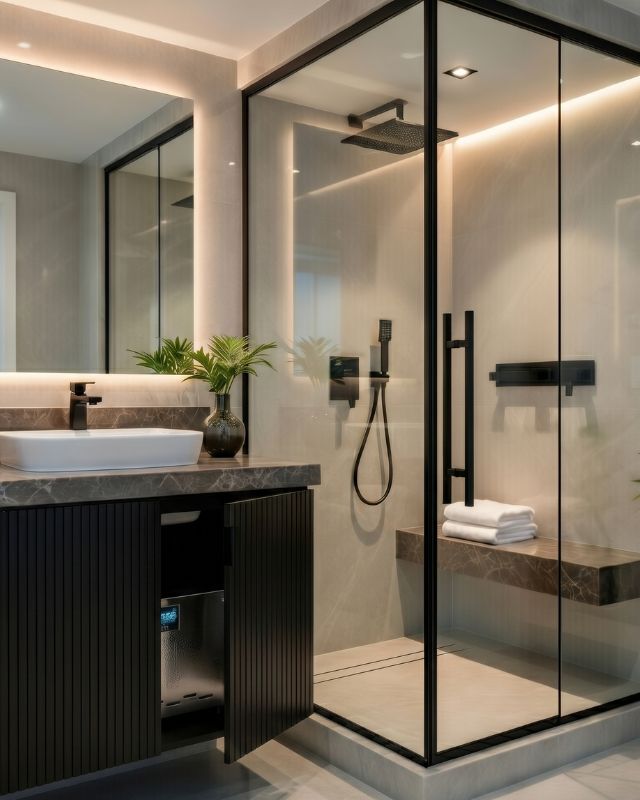 Sauna integrada ao banheiro (steam shower)